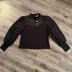 Flat White Sheer Sleeve Mock Neck Blouse New